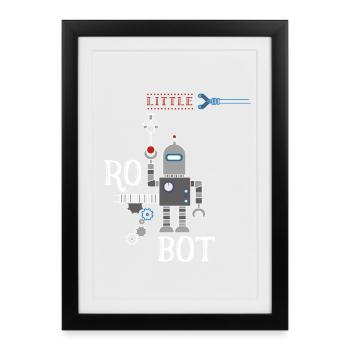 Little robot machine retro illu fun Humor autom - Framed poster (27 × 37 cm) - black - Front