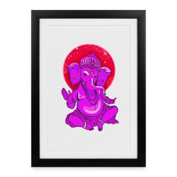 ganesha yoga inde bouddha dieu méditation éléphant - Affiche encadrée (27 × 37 cm) - noir - Devant