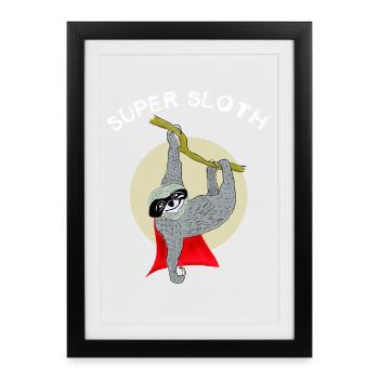 super sloth Faultier chillen lazy sleep nerd lo - Framed poster (27 × 37 cm) - black - Front