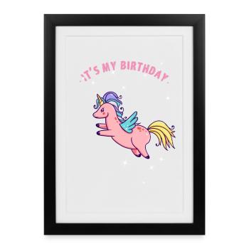 unicorn birthday anniversaire de licorne mystique fee - Affiche encadrée (27 × 37 cm) - noir - Devant