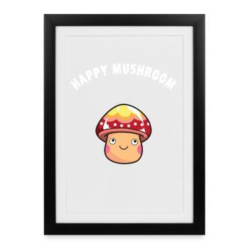 Happy Mushroom Comic jeu heureux - Affiche encadrée (27 × 37 cm) - noir - Devant