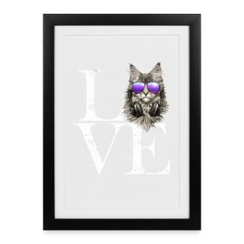 blanc Maine Coon - Affiche encadrée (27 × 37 cm) - noir - Devant