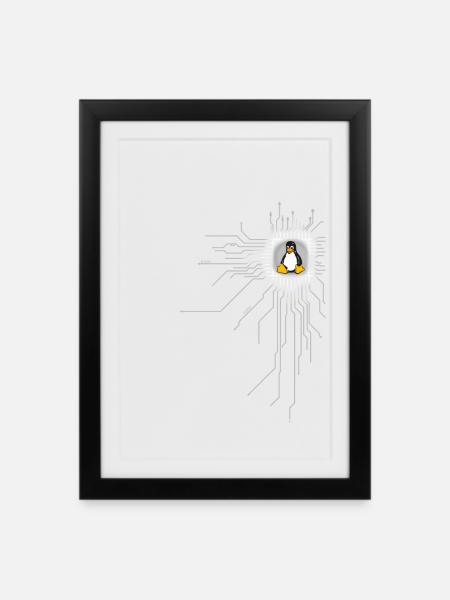 platine Pinguin Core Herz Computer pc Nerd program - Gerahmtes Poster (27 × 37 cm) - Schwarz