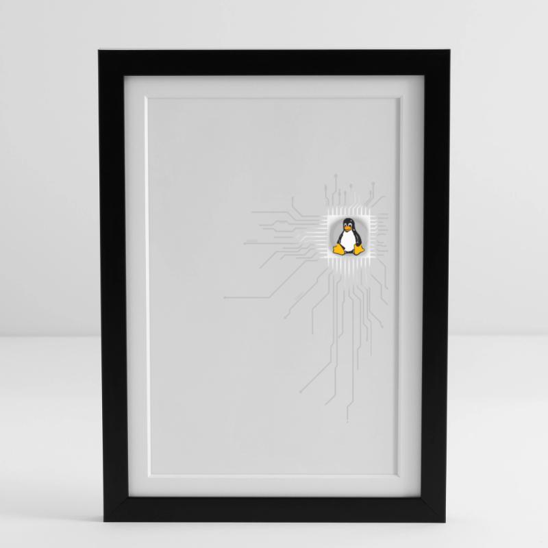 platine Pinguin Core Herz Computer pc Nerd program Gerahmtes Poster (27 × 37 cm)