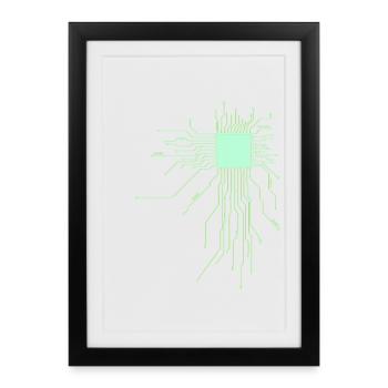 platine core processeur ordinateur nerd pc geek coeur cyborg - Affiche encadrée (27 × 37 cm) - noir - Devant