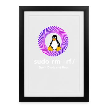 Computer Sys admin Penguin Nerd pc sudo rm -rf cod - Framed poster (27 × 37 cm) - black - Front