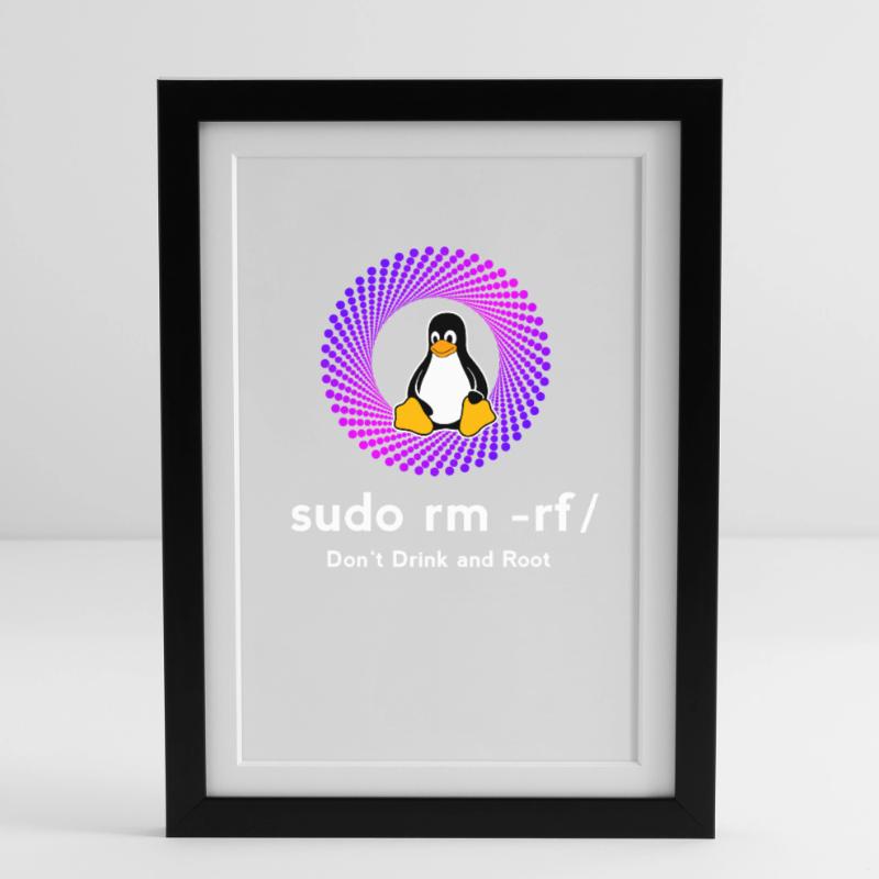 Computer Sys admin Penguin Nerd pc sudo rm -rf cod Poster incorniciato (27×37 cm)