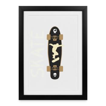skate skateboard longboard halfpipe jump skull LOL - Framed poster (27 × 37 cm) - black - Front