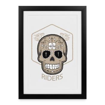 skull riders tête de mort biker moto mort symbole - Affiche encadrée (27 × 37 cm) - noir - Devant