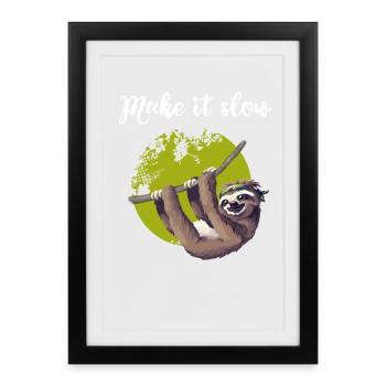 sloth make it slow paresseux nerd pc chillen - Affiche encadrée (27 × 37 cm) - noir - Devant