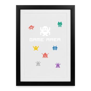 game area pixel nerd pc konsole retro gamer Monste - Framed poster (27 × 37 cm) - black - Front
