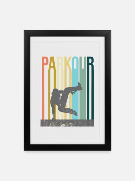 Parkour Retro - Gerahmtes Poster (27 × 37 cm) - Schwarz