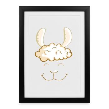 Funny Lama Face - Tête - Llamas - Cadeau - Affiche encadrée (27 × 37 cm) - noir - Devant