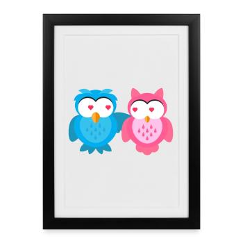 Motif enfant amoureux Owls Chemise enfant Owl - Affiche encadrée (27 × 37 cm) - noir - Devant