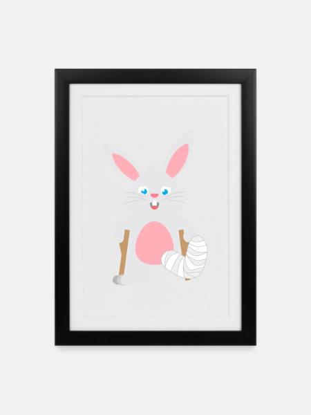 Kindershirt Hase mit Gipsbein Tiershirt Hase - Gerahmtes Poster (27 × 37 cm) - Schwarz