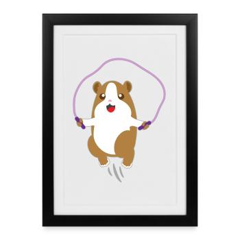 Enfants hamster animaux chemise corde saut hamster - Affiche encadrée (27 × 37 cm) - noir - Devant