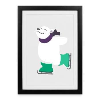 Enfant motif animal chemise cadeau idée ours polaire sur la glace - Affiche encadrée (27 × 37 cm) - noir - Devant