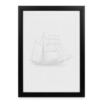 Sail T-shirt sailboat with drawn ship - Framed poster (27 × 37 cm) - black - Front