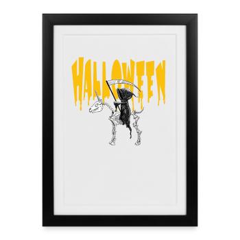 Faucheuse d'Halloween sur Licorne - Affiche encadrée (27 × 37 cm) - noir - Devant