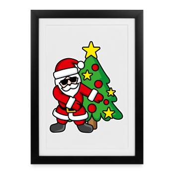 Sapin de Noël père Noël FLOSS DANCE FLOSSING - Affiche encadrée (27 × 37 cm) - noir - Devant