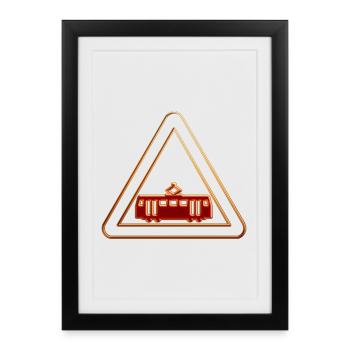 Attention tram 3 - Affiche encadrée (27 × 37 cm) - noir - Devant