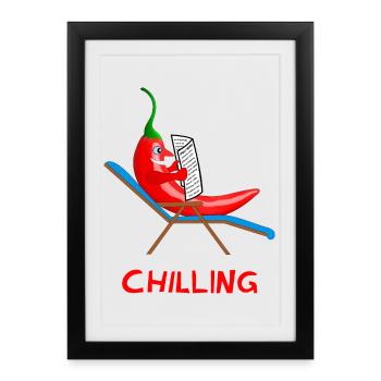piment, refroidissement, piment, lazybones, paresseux - Affiche encadrée (27 × 37 cm) - noir - Devant