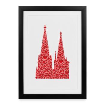 Cologne Cathedral Hearts Kölle Love Heart Carnival Cologne - Framed poster (27 × 37 cm) - black - Front
