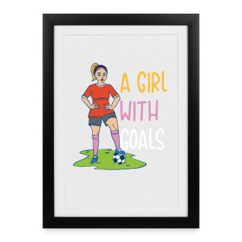 Cadeau football féminin - Affiche encadrée (27 × 37 cm) - noir - Devant