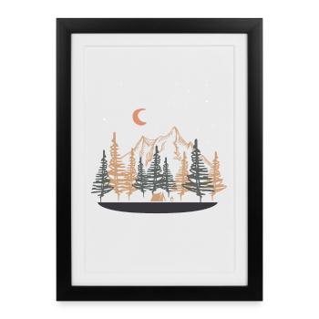 Cadeau nature montagne camping camping étoiles forêt - Affiche encadrée (27 × 37 cm) - noir - Devant