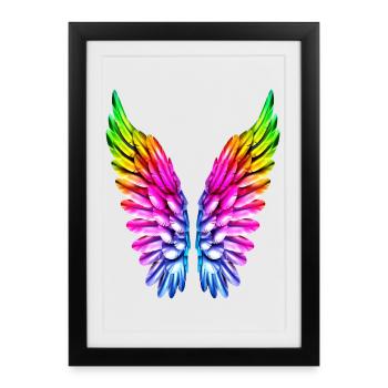 LGBT Arc-en-ciel Ailes angéliques Gay Lesbienne Lesbienne - Affiche encadrée (27 × 37 cm) - noir - Devant