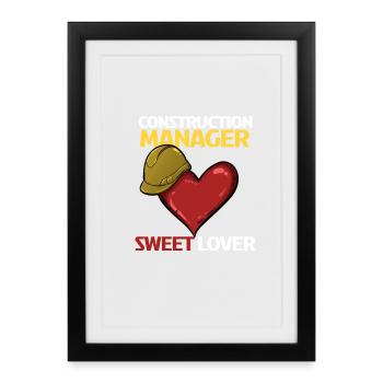 Ouvrier de la construction Coeur Amour Design - Affiche encadrée (27 × 37 cm) - noir - Devant