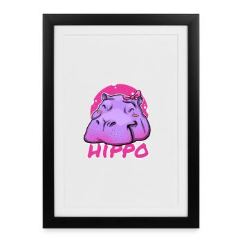 Hippopotame mignon avec nœud rose - Affiche encadrée (27 × 37 cm) - noir - Devant