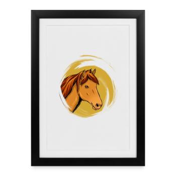 Klassischer Pferdekopf mit Goldhintergrund - Gerahmtes Poster (27 × 37 cm) - Schwarz - Vorne