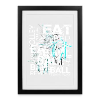 Art de texte de volleyball - Affiche encadrée (27 × 37 cm) - noir - Devant