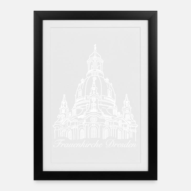 Frauenkirche Dresden Zeichnung - Gerahmtes Poster (27 × 37 cm) - Schwarz