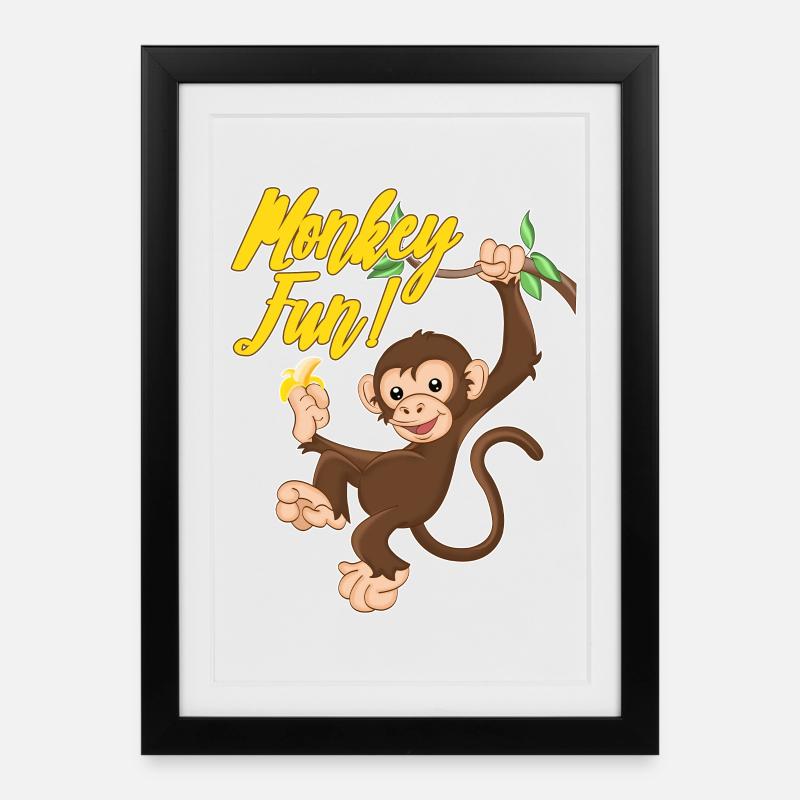 Monkey Fun - Gerahmtes Poster (27 × 37 cm) - Schwarz