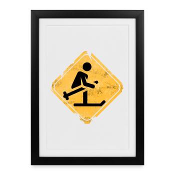 Panneau d’avertissement de Grunge Ski Crossing - Affiche encadrée (27 × 37 cm) - noir - Devant