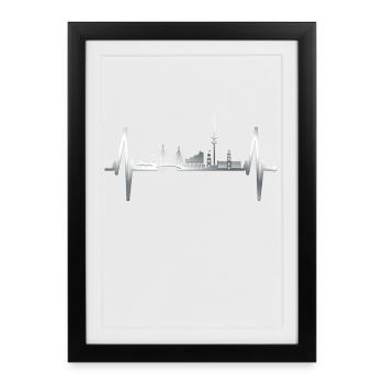 Hamburg Herzschlag Skyline Hamburger Hafen Silber - Affiche encadrée (27 × 37 cm) - noir - Devant