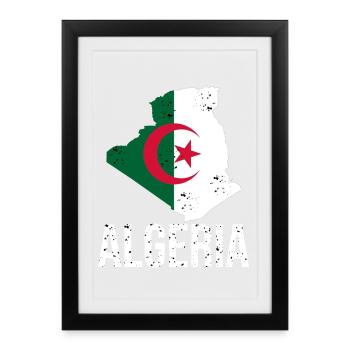 Drapeau algérien dans la conception cartographique - Affiche encadrée (27 × 37 cm) - noir - Devant