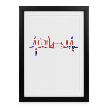 London Heartbeat Skyline England Heart Union Jack - Framed poster (27 × 37 cm) - black - Front