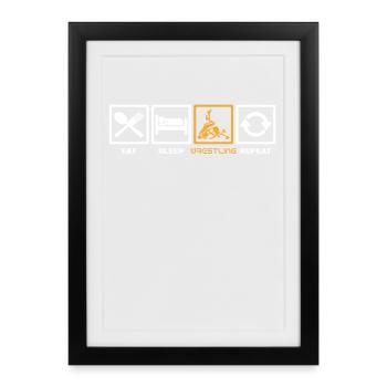 Wrestling Lifestyle: Eat Sleep Wrestling Repeat - Framed poster (27 × 37 cm) - black - Front