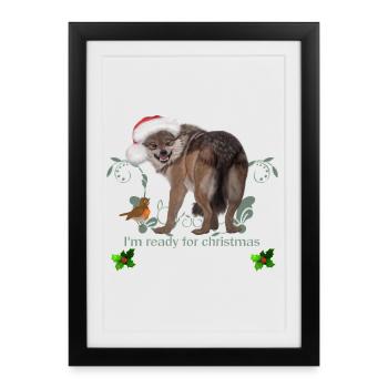 Je suis prêt pour Noël, drôle de loup - Affiche encadrée (27 × 37 cm) - noir - Devant