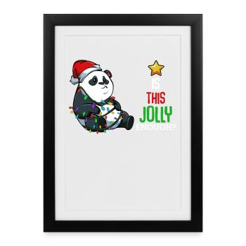 Noël avec un panda aux guirlandes lumineuses - Affiche encadrée (27 × 37 cm) - noir - Devant