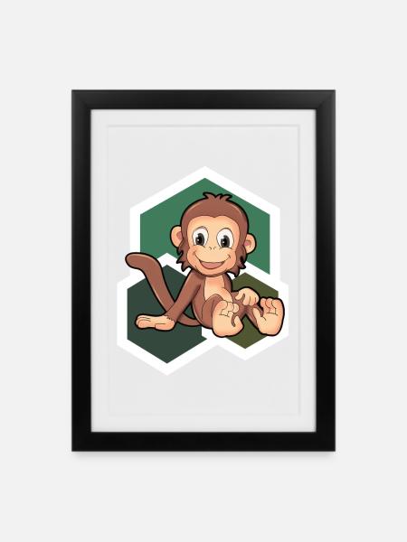 Süßes Äffchen - Gerahmtes Poster (27 × 37 cm) - Schwarz