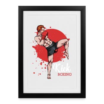 Kickboxer in Red Background - Framed poster (27 × 37 cm) - black - Front