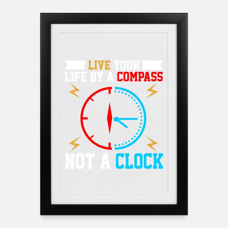 Wisdom Clock with Compass Motif - Framed poster (27 × 37 cm) - black