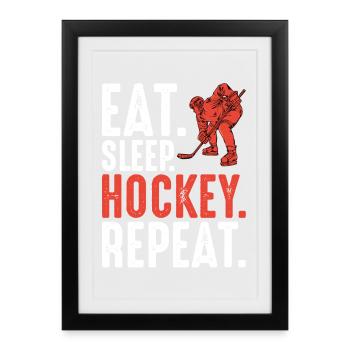 Eat Sleep Hockey Repeat - Framed poster (27 × 37 cm) - black - Front