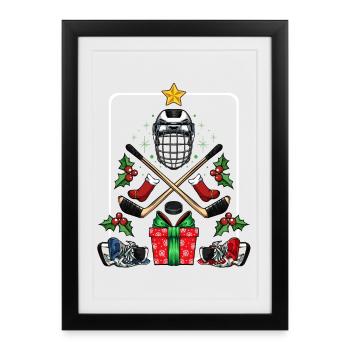 Sticks de casque de Noël de hockey - Affiche encadrée (27 × 37 cm) - noir - Devant