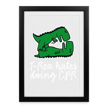 T-Rex hates doing CPR first aid nurse - Framed poster (27 × 37 cm) - black - Front