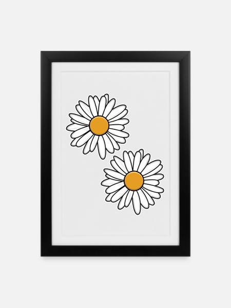 Margeriten-Design in Schwarz-Weiß - Gerahmtes Poster (27 × 37 cm) - Schwarz